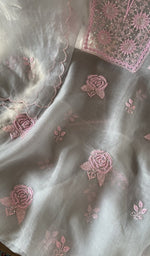 Grey organza silk laid flat on the table