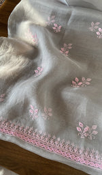 Hand embroidery on grey organza silk