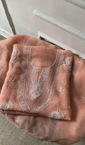 Inara — Peach Pure Organza Silk Chikankari 2 Pc Unstitched Suit Set