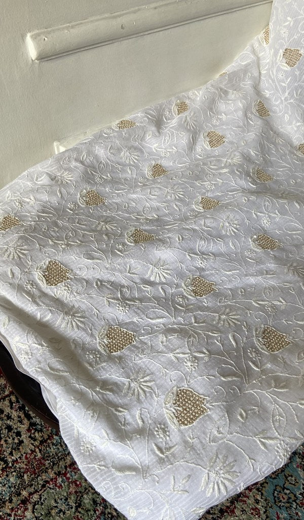 Gala and front panel worked in do taar and teen taar chikankari