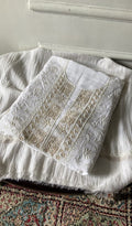 Maha — Off White Pure Maheshwari Mul Chanderi Chikankari 2 Pc Unstitched Suit Set — Gold Booti
