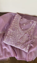 Haya — Lavender Pure Mul Chanderi Chikankari 3 Pc Semi-Stitched Angarkha Suit Set
