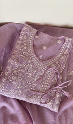Folded lavender mul chanderi kurta, second view