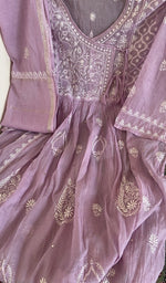 Lavender mul chanderi laid flat on the table