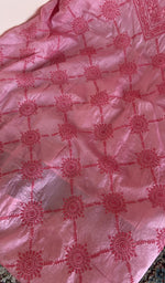 Fine do taar chikankari with geometrical design on the pink tussar silk
