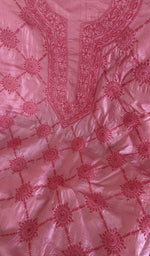 Stitch detail on the pink tussar silk kurta