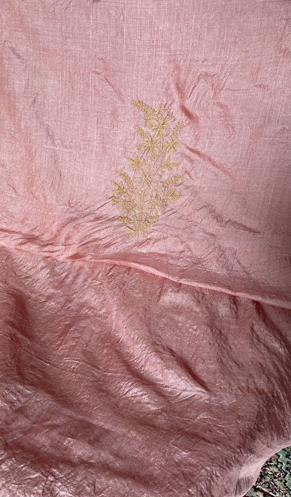 Border and hem of the rose pink pure tussar silk