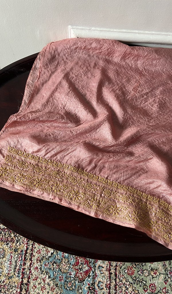 Dupatta in pink pure tussar silk