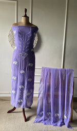 Load image into Gallery viewer, Purple suit set on the mannequin with its dupatta