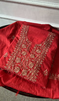 Mira — Red Pure Mul Chanderi Chikankari 2 Pc Unstitched Suit Set