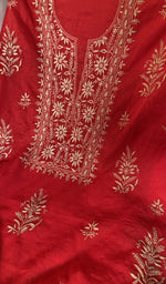 fine coloured chikankari across the body of the kurta