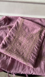 purple pure mul chanderi kurta piece folded, fine coloured chikankari