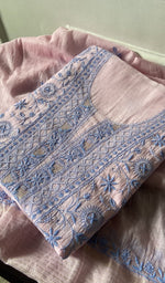 pink pure mul chanderi chikankari suit set, folded