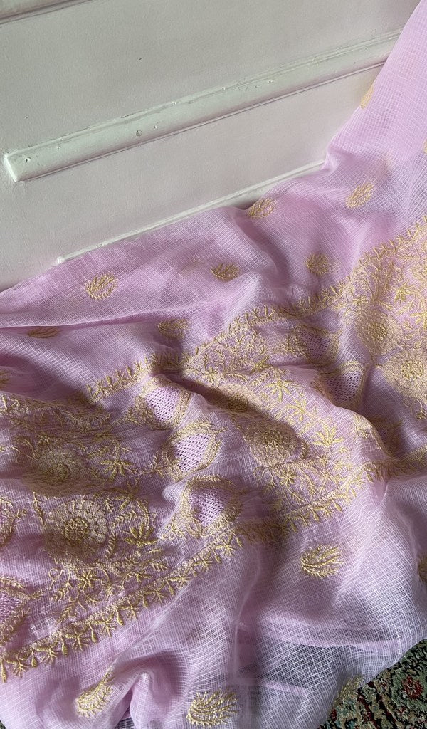 gala and front chikankari on lilac pure kota cotton