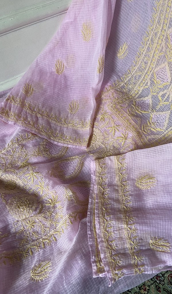 do taar and teen taar chikankari on lilac pure kota cotton