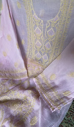 Load image into Gallery viewer, close view of the hand embroidery, lilac pure kota cotton