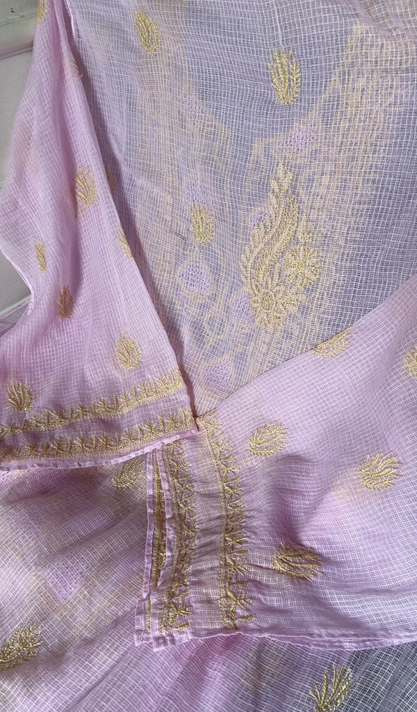 dupatta chikankari detail, lilac pure kota cotton
