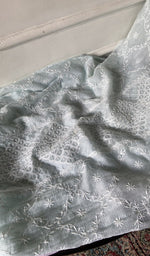 Load image into Gallery viewer, gala and front chikankari on blue grey pure kota cotton