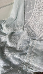 Load image into Gallery viewer, do taar and teen taar chikankari on blue grey pure kota cotton