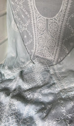Load image into Gallery viewer, close view of the hand embroidery, blue grey pure kota cotton