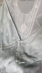 Load image into Gallery viewer, dupatta chikankari detail, blue grey pure kota cotton