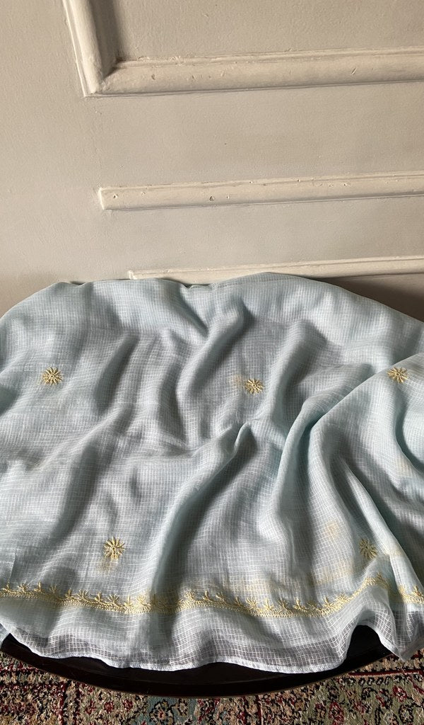 pale blue pure kota cotton, full piece laid out