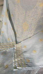 Load image into Gallery viewer, dupatta chikankari detail, pale blue pure kota cotton