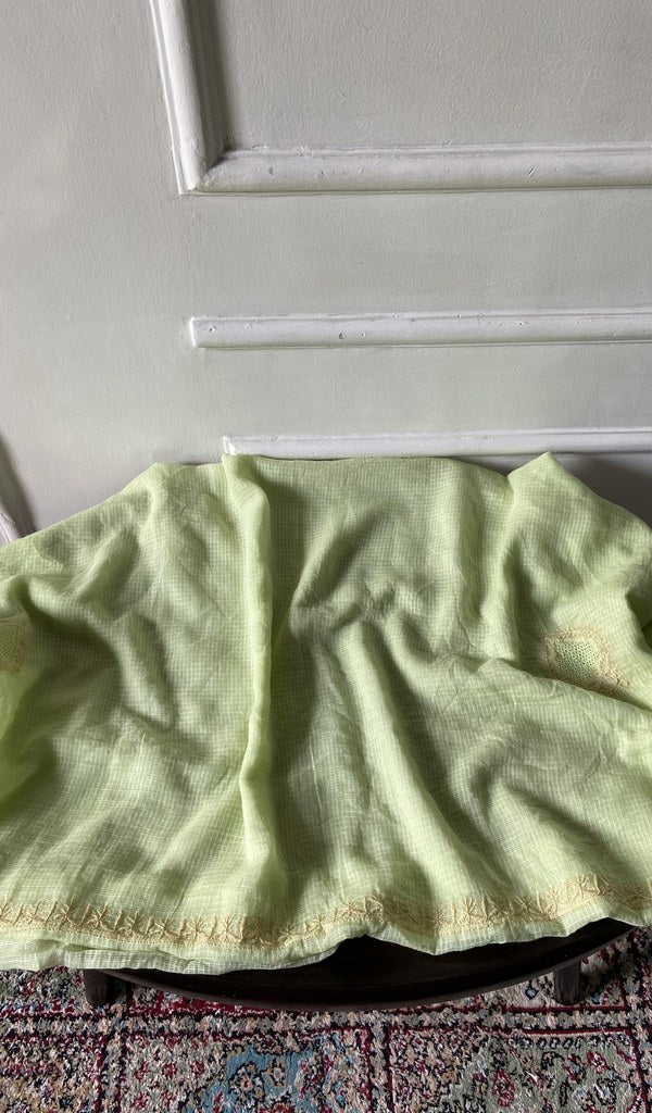 pale yellow green pure kota cotton, full piece laid out