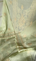Load image into Gallery viewer, dupatta chikankari detail, pale yellow green pure kota cotton