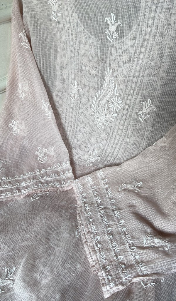 dupatta chikankari detail, blush pink pure kota cotton