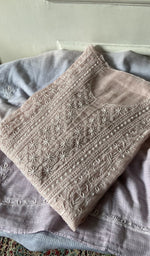 Load image into Gallery viewer, blush pink chikankari set folded, worked panel on top