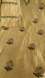 Butter yellow mul chanderi kurta, close view of the embroidery