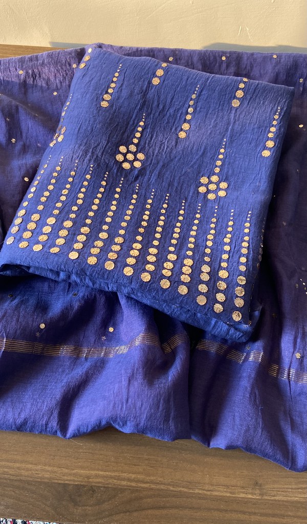 Folded royal blue mul chanderi kurta, front view