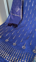 Badla work and mukaish work on the royal blue mul chanderi