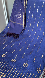 Royal blue mul chanderi laid out flat