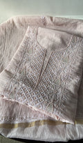 Arisha — Blush Pink Pure Mul Chanderi Chikankari 3 Pc Unstitched Suit Set