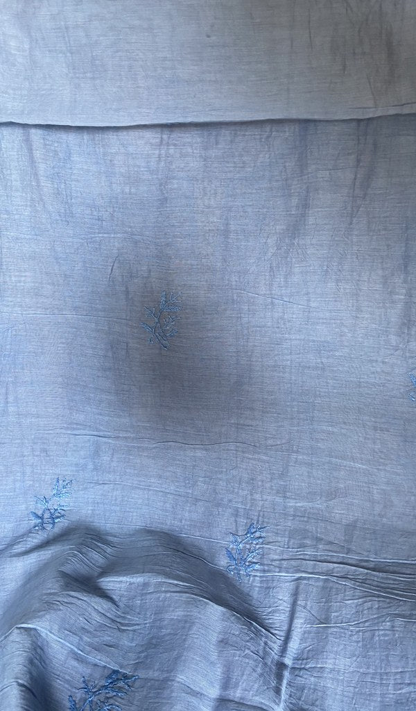 Border and hem of the light blue mul chanderi