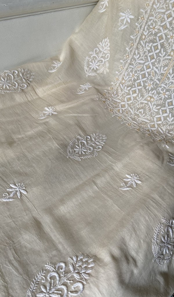 Gala and front panel worked in fine chikankari