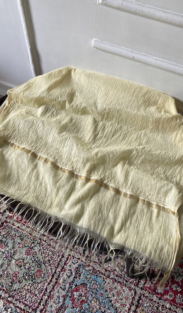Chikankari across the body of the lemon kurta piece