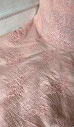 close view of the fine chikankari on gala and boota with beads and sequins on neck highlighting