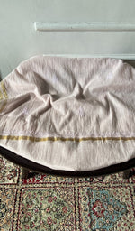 将图像加载到图库查看器中， Blush pink mul chanderi chikankari 3 pc unstitched suit set laid out