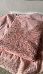 blush pure mul chanderi chikankari suit set, folded