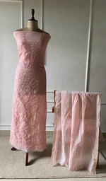 blush pure mul chanderi chikankari set on the mannequin with the dupatta