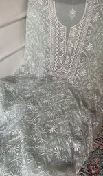Load image into Gallery viewer, Border and hem of the sage grey pure organza silk