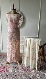 Load image into Gallery viewer, ivory pure mul chanderi chikankari set on the mannequin, dupatta on the stand
