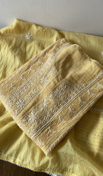 Folded kurta piece and dupatta, chikankari along the hem