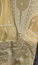 Sleeve work on yellow pure mul chanderi