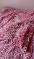Saziya — Pink Pure Mul Chanderi Chikankari 2 Pc Unstitched Suit Set
