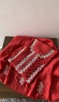 Saziya — Red Pure Mul Chanderi Chikankari 2 Pc Semi-Stitched Suit Set