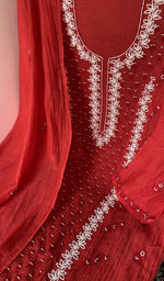 Fine chikankari on panel with matching beads, sequins across the body of the kurta piece
